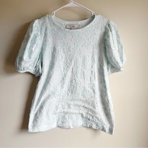 Loft Mint Green Floral Rosette Puff Short Sleeve Blouse NWT